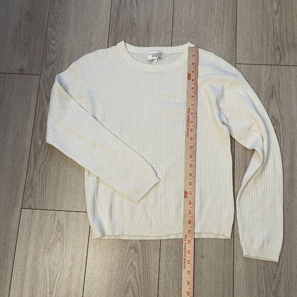 Carroll Reed Cable Knit Sweater Women's M White Pullover Long Sleeves Crew Neck - Picture 4 of 9